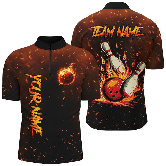 Flame Bowling Jerseys For Men Custom Bowling Polo, Quarter-Zip Shirt For Team, Gift For Bowlers Gift For Bowler Bowling Player