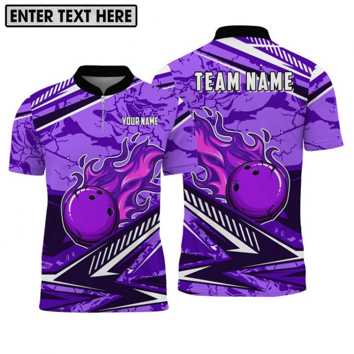 Customized Purple Fire Bowling &Amp;Amp; Pins 3D Jersey Shirt For Men – Teamame