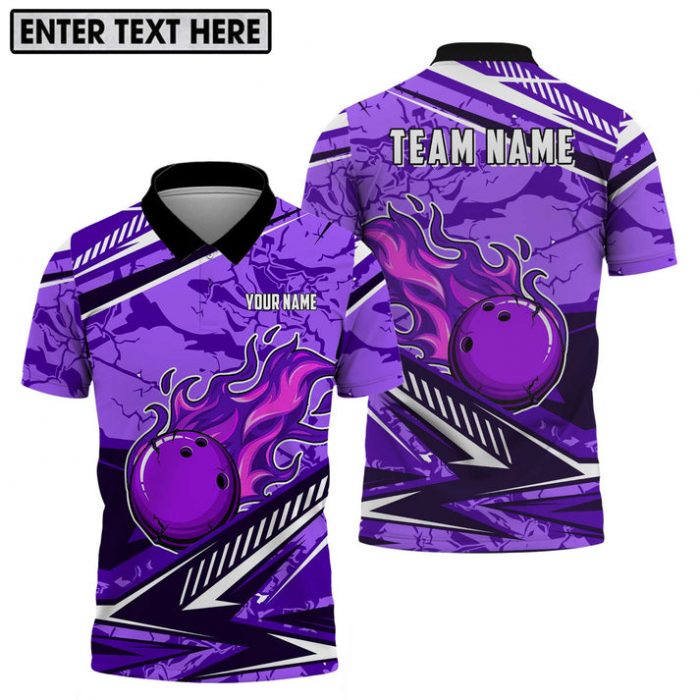 Customized Purple Fire Bowling &Amp; Pins 3D Jersey Shirt For Men – Teamame