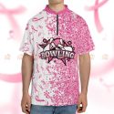 Breast Cancer Awareness Bowling Jersey – Support Team Polo with Zip Collar – Perfect Gift for Cancer Fighters & Bowlers