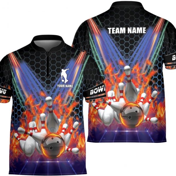 Personalized Bowling Jersey 3D, Bowling Shirts for Team, Bowling Shirt Unisex for Men Women, Bowling Shirts for Men, Flaming Fire Bowling