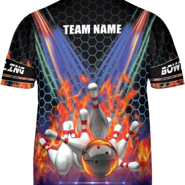 Personalized Bowling Jersey 3D, Bowling Shirts for Team, Bowling Shirt Unisex for Men Women, Bowling Shirts for Men, Flaming Fire Bowling