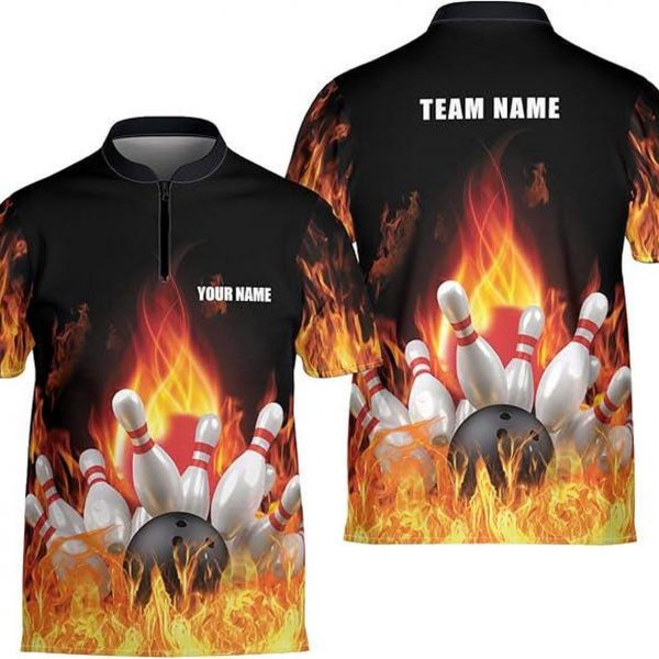 Personalized Bowling Jersey 3D, Bowling Shirts for Team, Bowling Shirt Unisex for Men Women, Bowling Shirts for Men, Flaming Fire Bowling