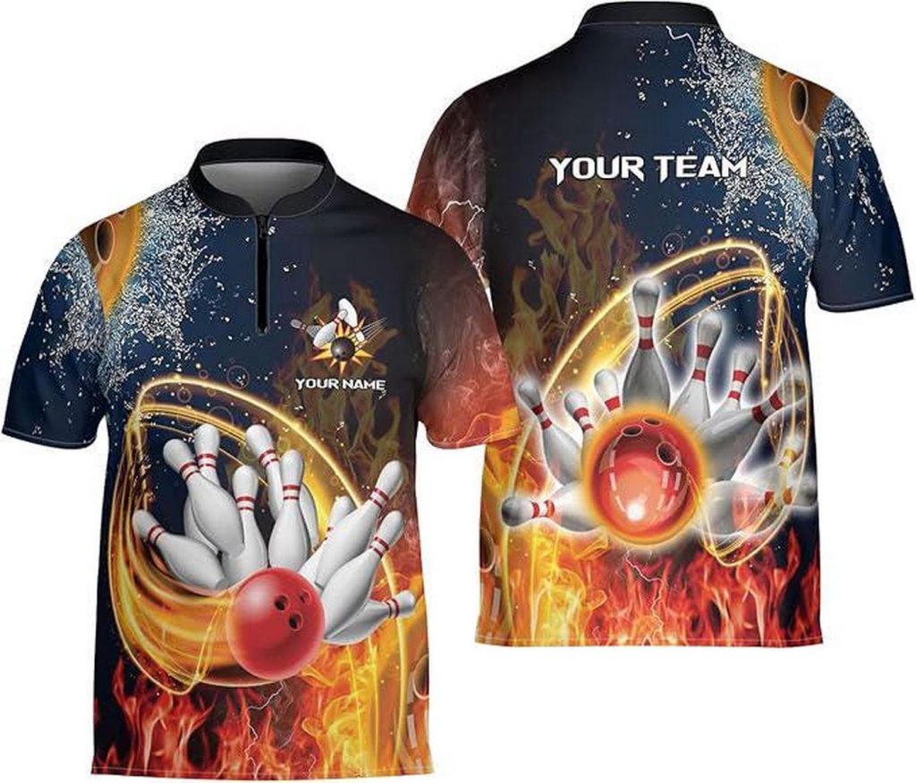 Personalized Bowling Jersey 3D, Bowling Shirts For Team, Bowling Shirt Unisex For Men Women, Bowling Shirts For Men, Flaming Fire Bowling