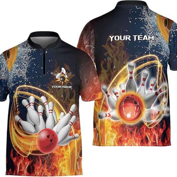 Personalized Bowling Jersey 3D, Bowling Shirts for Team, Bowling Shirt Unisex for Men Women, Bowling Shirts for Men, Flaming Fire Bowling