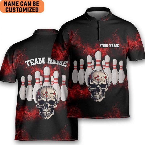 Personalized Skull Bowling Jersey Bowling Shirt For Men Bowling Team Shirt Bowling Player Bowlers Gift Halloween Bowling Shirt