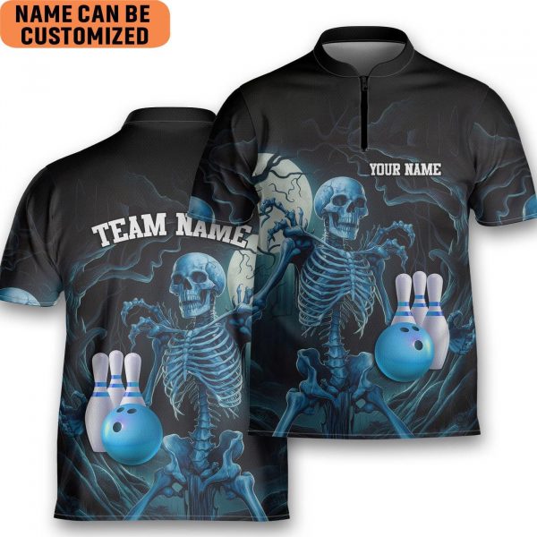 Personalized Skeleton Bowling Jersey Bowling Shirt For Men Bowling Team Shirt Bowling Player Bowlers Gift Halloween Bowling Shirt