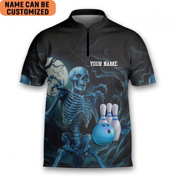 Personalized Skeleton Bowling Jersey Bowling Shirt For Men Bowling Team Shirt Bowling Player Bowlers Gift Halloween Bowling Shirt