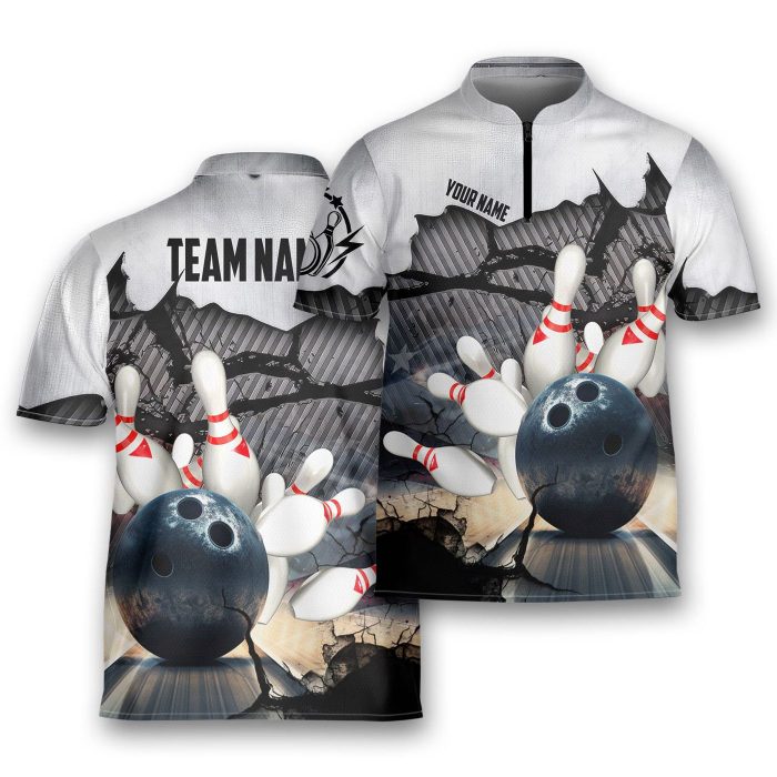 Personalized Crack Bowling Jersey Bowling Shirt For Men Metal Pattern Bowling Team Shirt Bowling Player Bowlers Gift Bowling Team