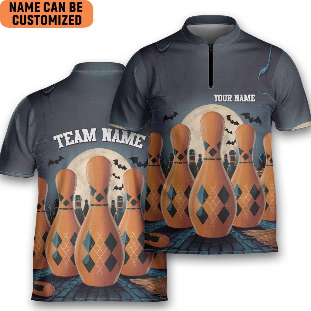 Personalized Halloween Pumpkins Bowling Jersey Bowling Shirt For Men Bowling Team Shirt Bowling Player Bowlers Gift Halloween Bowling Shirt