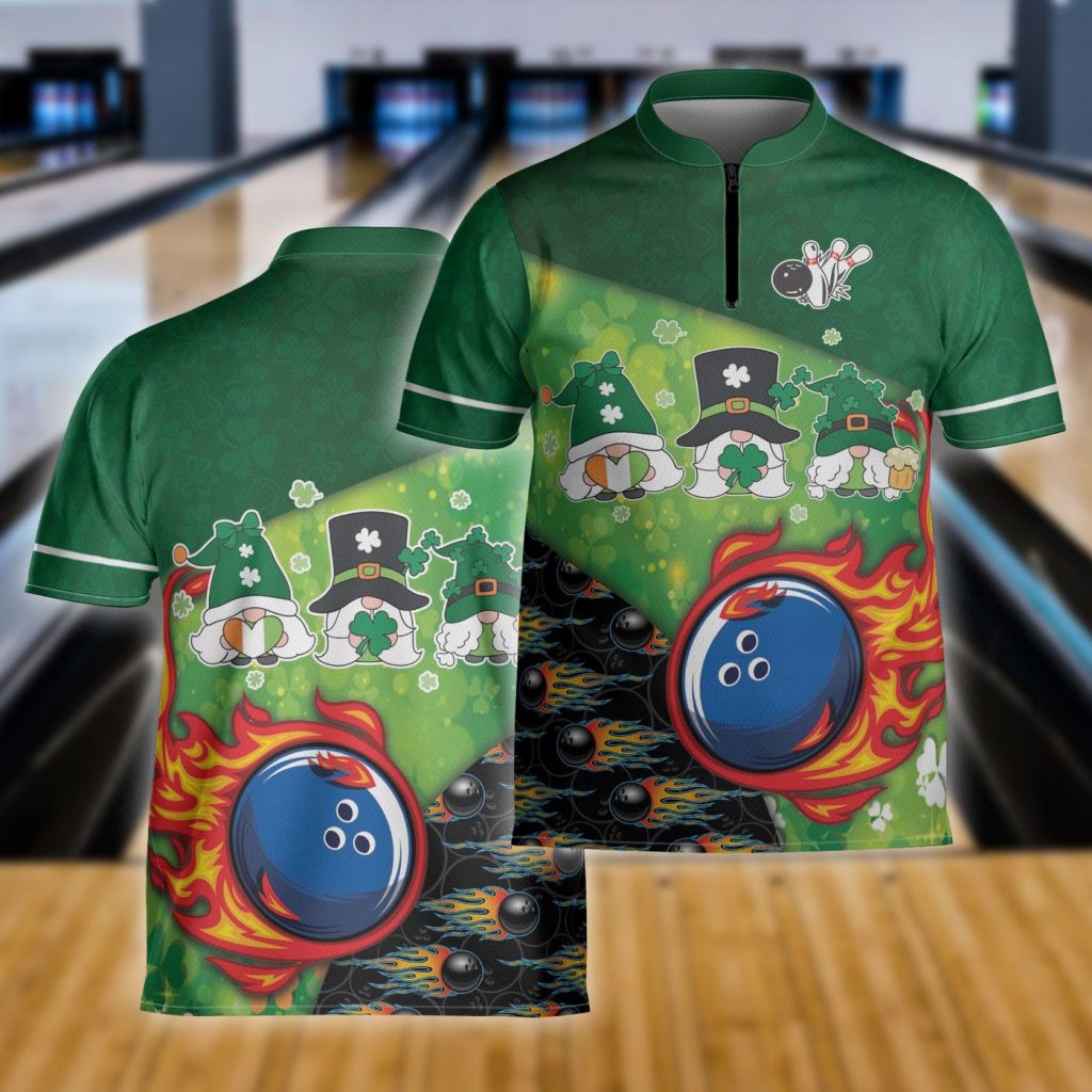 Fire Flame Pins St Patrick Day Bowling Jersey Bowling Pins Shirt For Men Celtic Shamrock Shirt For Bowling Player Bowlers Gift Bowling Team