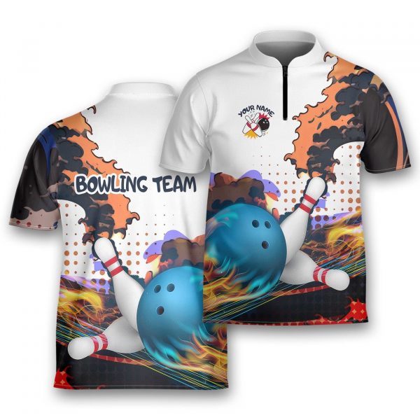 Personalized Bowling And Breaking Pins Bowling Jersey Bowling Pins Zip Shirt For Men Bowling Team Player Bowlers Gift Regular Show Shirt