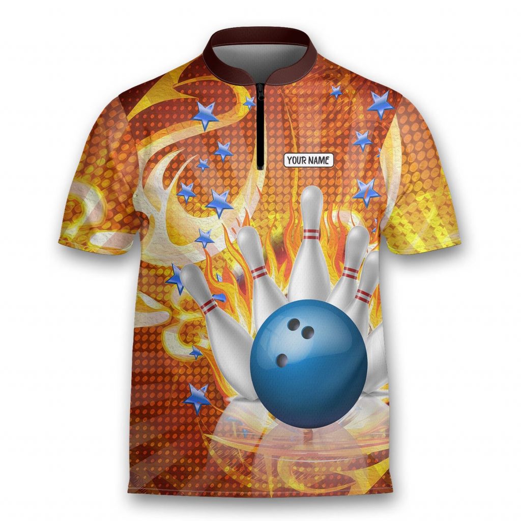 Personalized Fire Flame Bowling Jersey Bowling Shirt For Men Bowling Player Bowlers Gift Bowling Team Custom Bowling Team Shirt