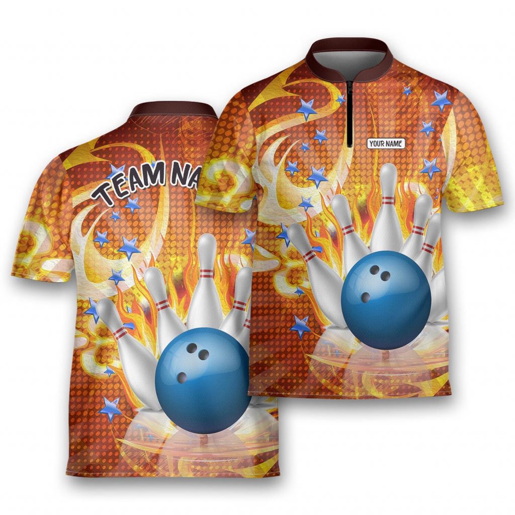 Personalized Fire Flame Bowling Jersey Bowling Shirt For Men Bowling Player Bowlers Gift Bowling Team Custom Bowling Team Shirt