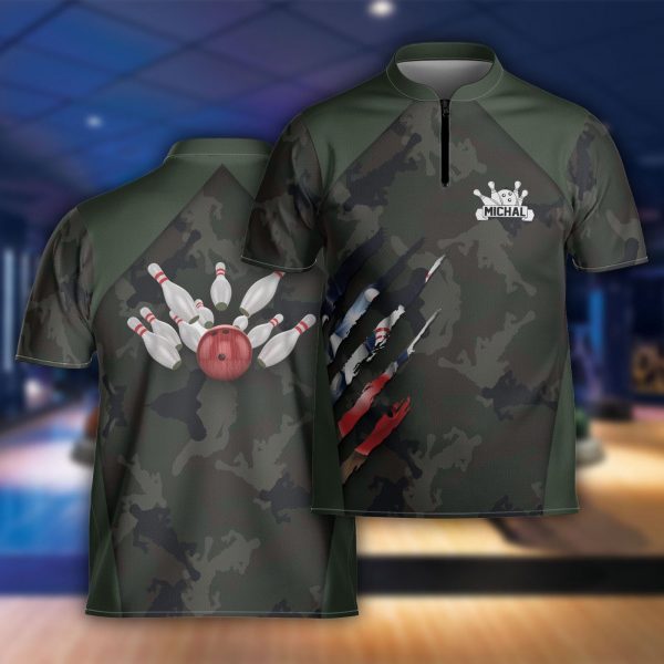 Personalized Veteran Bowling Jersey, Bowling Pins Shirt For Men Bowling Team Shirt Gift For Bowlers Bowling Player, Bowling Team